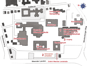 Lageplan Zentralbibliothek mit Parkplätzen für Behinderte